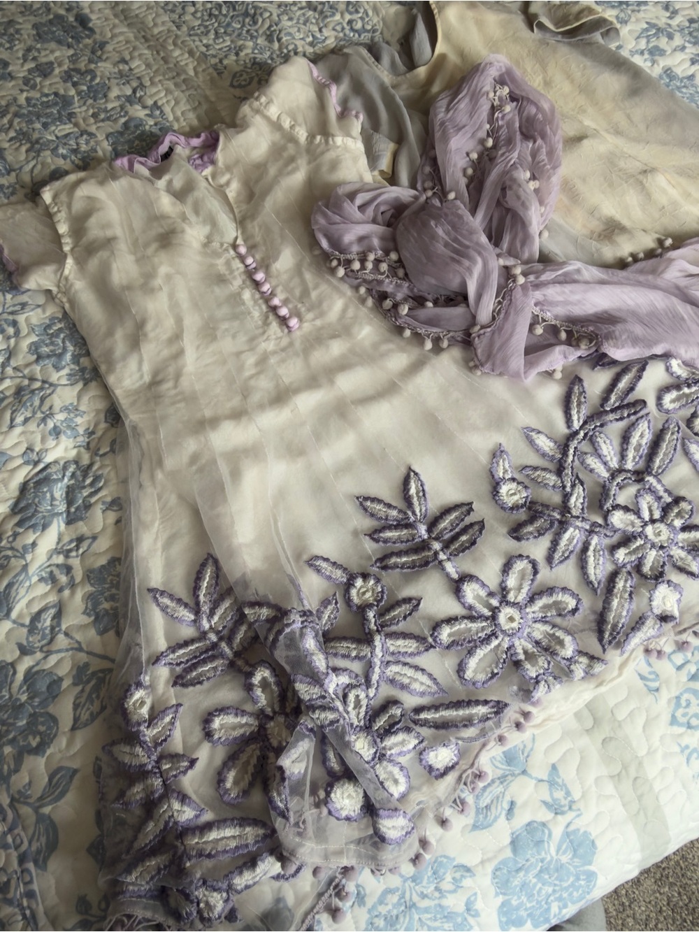 india lavander embroidered drees and scarf